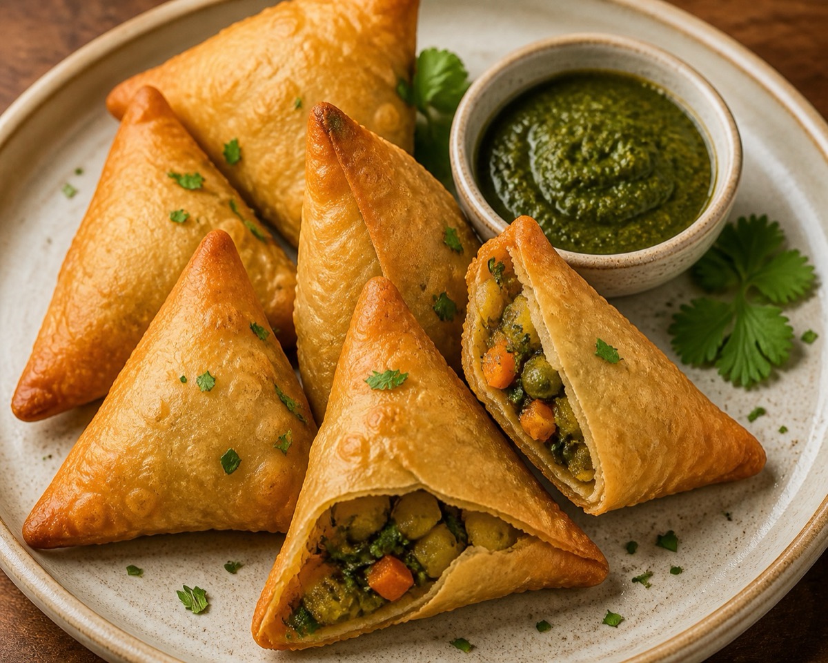 Crispy Afghan sambosa pastries with chutney