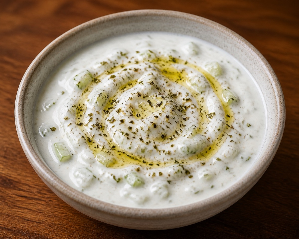 White garlic yogurt sauce with dried mint
